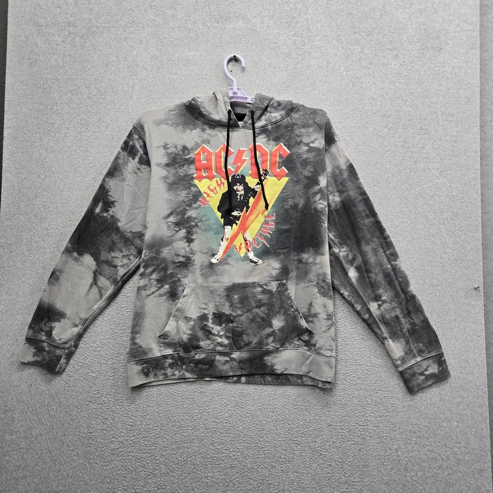 AC/DC Men Hoodie XL (46/48) Gray Tie Dye Fleece Band Graphic Hoodie Logo
